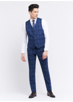 Three-pieces slim fit suit by Sevenson _Petrol blue with checks _ 87 - Petrol blue