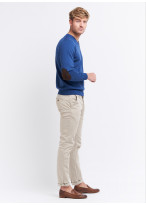 Pull col V en coton Charles Le Golf _ Bleu denim uni _ 84 - Bleu denim