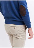 Pull col V en coton Charles Le Golf _ Bleu denim uni _ 84 - Bleu denim