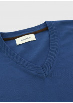 Pull col V en coton Charles Le Golf _ Bleu denim uni _ 84 - Bleu denim