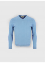Pull col V en coton Charles Le Golf _ Bleu ciel uni _ 81 - Bleu ciel