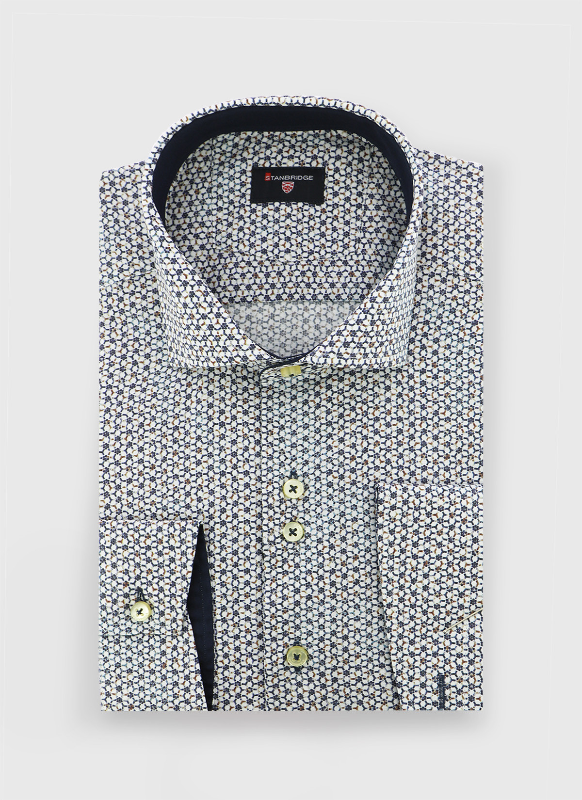 Fancy pattern slim shirt Stanbridge 88 - Marine blue