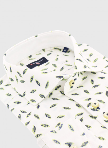 Chemise slim à motif feuillage Stanbridge _ Blanc motif fantaisie _ 10 - Blanc