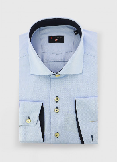 Chemise slim col italien Stanbridge _ Bleu pastel faux uni _ 80 - Bleu Pastel