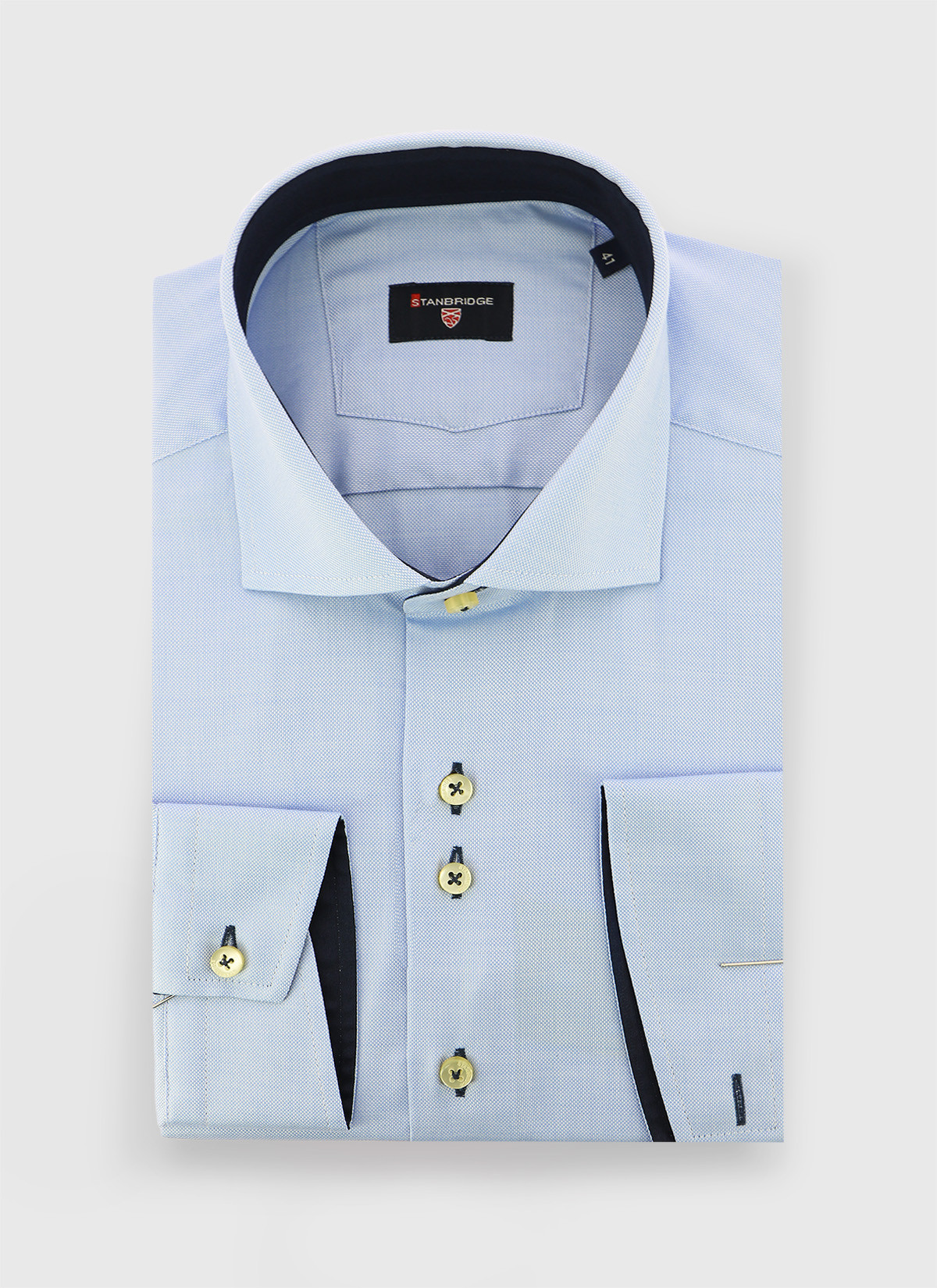 Chemise slim col italien Stanbridge _ Bleu pastel faux uni _ 80 - Bleu Pastel