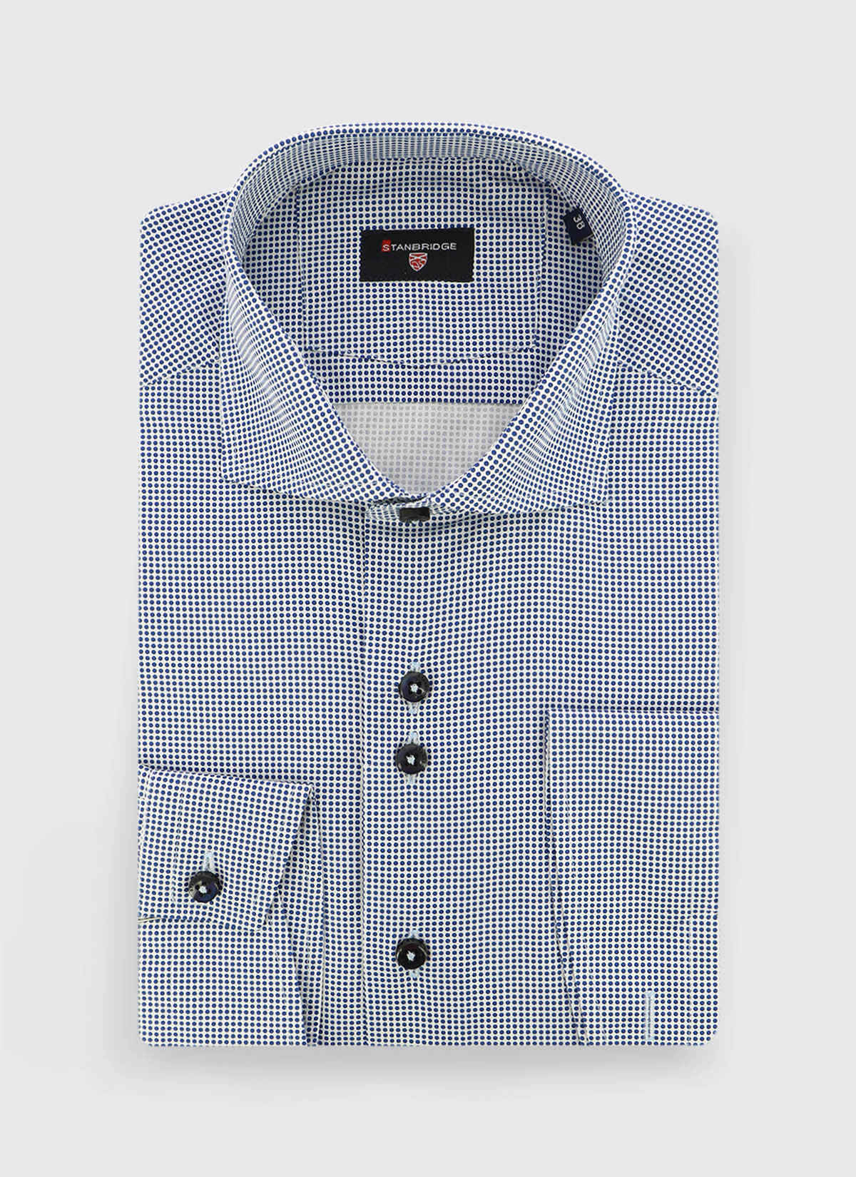Chemise slim fit à pois Stanbridge _ Bleu pétrole à pois _ 87 - Bleu pétrole