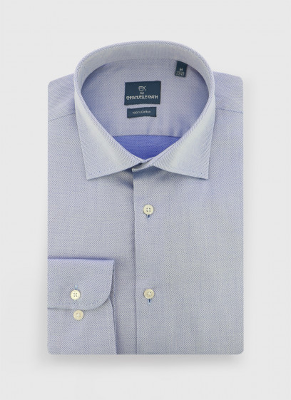 Chemise slim fit texturée Emmanuelle Khanh  _ Bleu pastel motif graphique _ 80 - Bleu Pastel