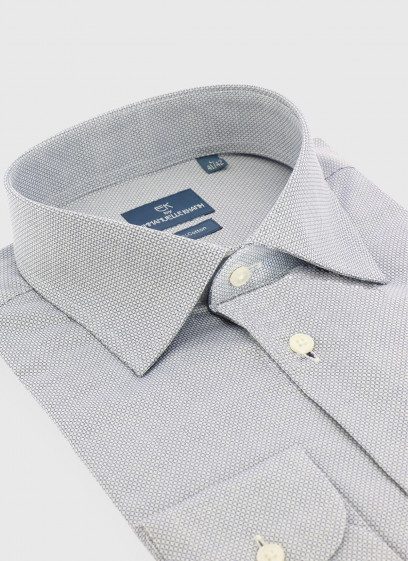 Chemise slim fit à motif graphique Emmanuelle Khanh _ Gris perle bleuté motif graphique  _ 21 - Gris perle