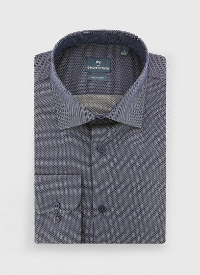 Chemise slim fit à motif graphique Emmanuelle Khanh _ Bleu marine motif graphique _ 88 - Bleu marine