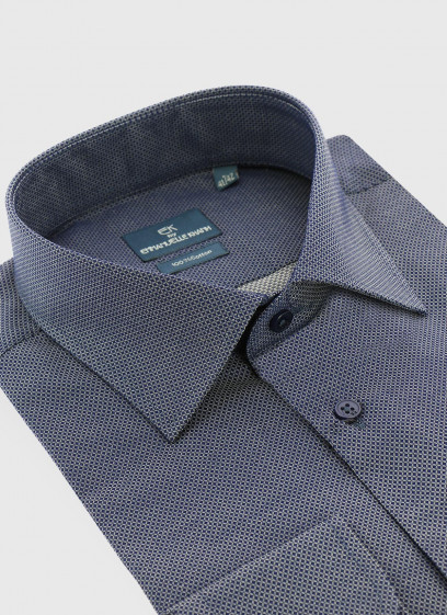 Chemise slim fit à motif graphique Emmanuelle Khanh _ Bleu marine motif graphique _ 88 - Bleu marine