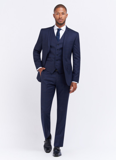 Costume trois pièces slim fit Sevenson - 88 Bleu marine à carreaux