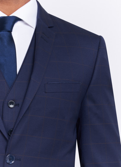 Costume trois pièces slim fit Sevenson - 88 Bleu marine à carreaux