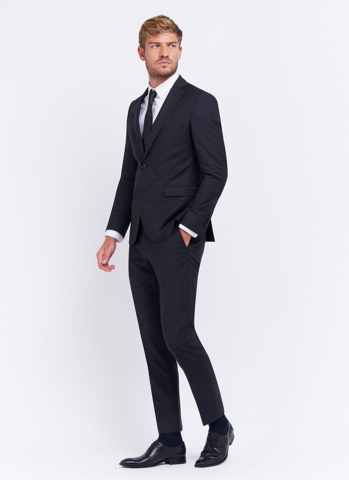 Costume slim fit Lanificio F.LLI Cerruti DAL 1881 _ Noir à rayures _ 01 - Noir