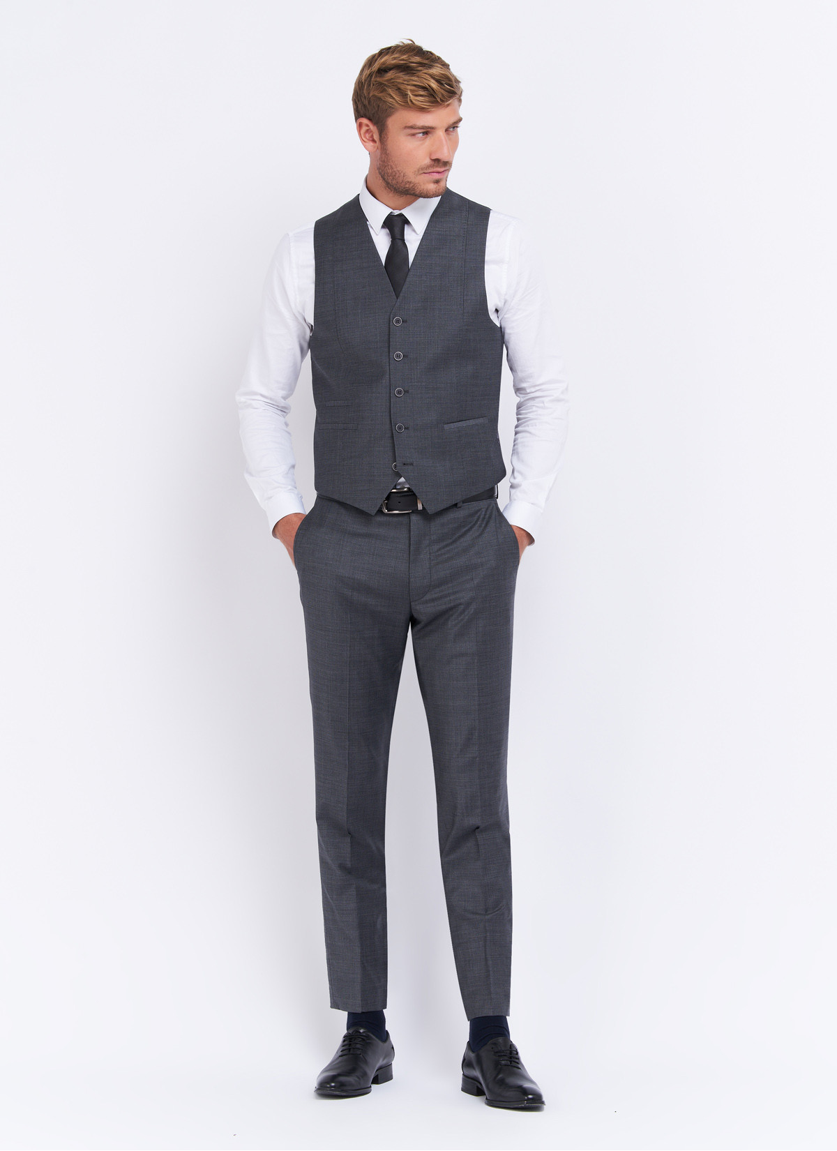 Gilet Emmanuelle Khahn _ Gris foncé faux uni _ 23 - Gris foncé