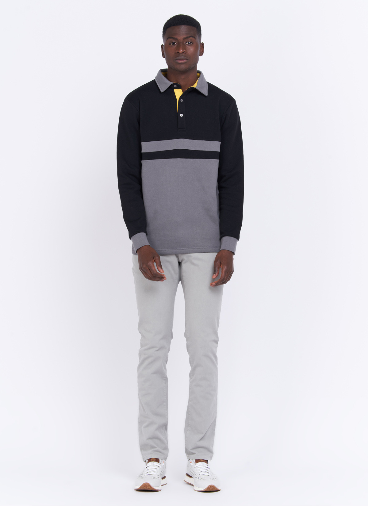 Polos tricolore manches longues Charles Le Golf _ Noir tricolore _ 01 - Noir