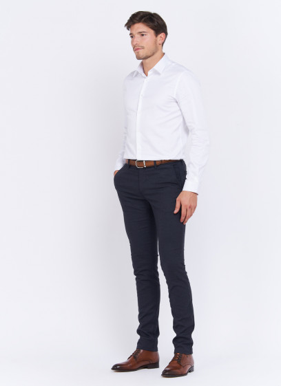 Pantalon chino piqué coton slim fit Charles Le Golf _ Bleu marine faux uni _ 88 - Bleu marine