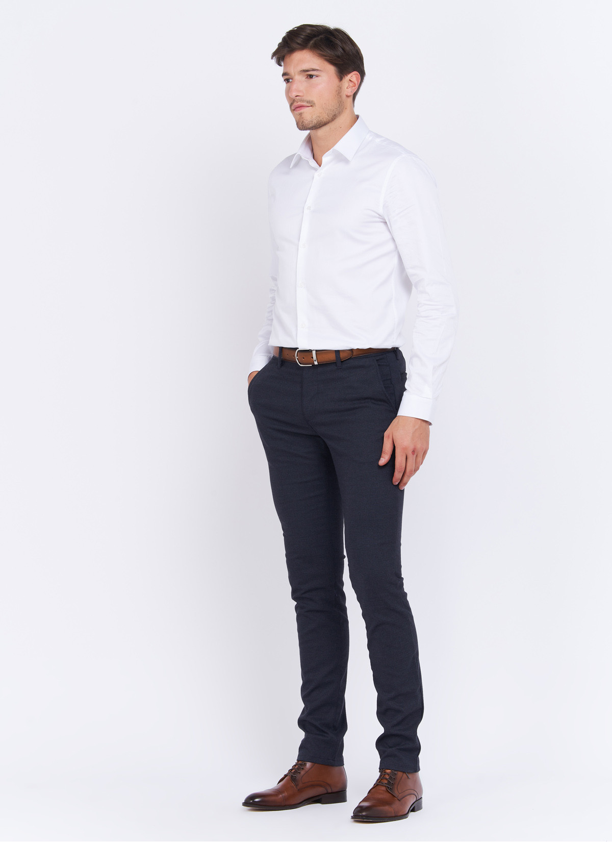 Pantalon chino piqué coton slim fit Charles Le Golf _ Bleu marine faux uni _ 88 - Bleu marine