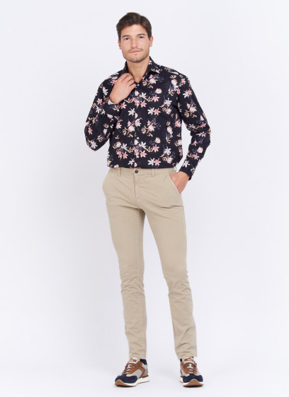 Chemise regular fit à motifs Charles Le Golf _ Noir à fleurs _ 01 - Noir
