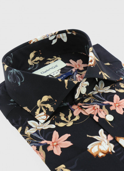 Chemise regular fit à motifs Charles Le Golf _ Noir à fleurs _ 01 - Noir