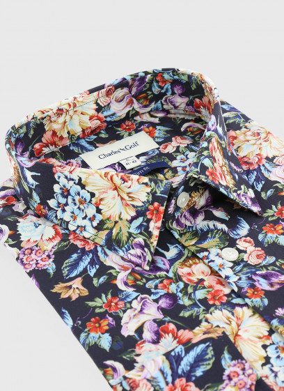 Chemise slim fit à motifs Charles Le Golf _ Bleu marine à fleurs _ 88 - Bleu marine