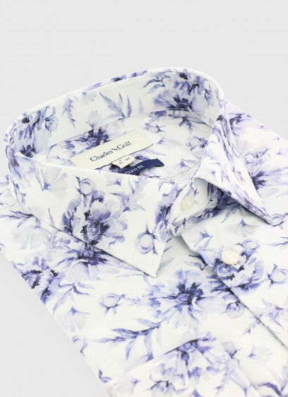 Chemise slim fit à motifs Charles Le Golf _ Blanc à fleurs _ 10 - Blanc
