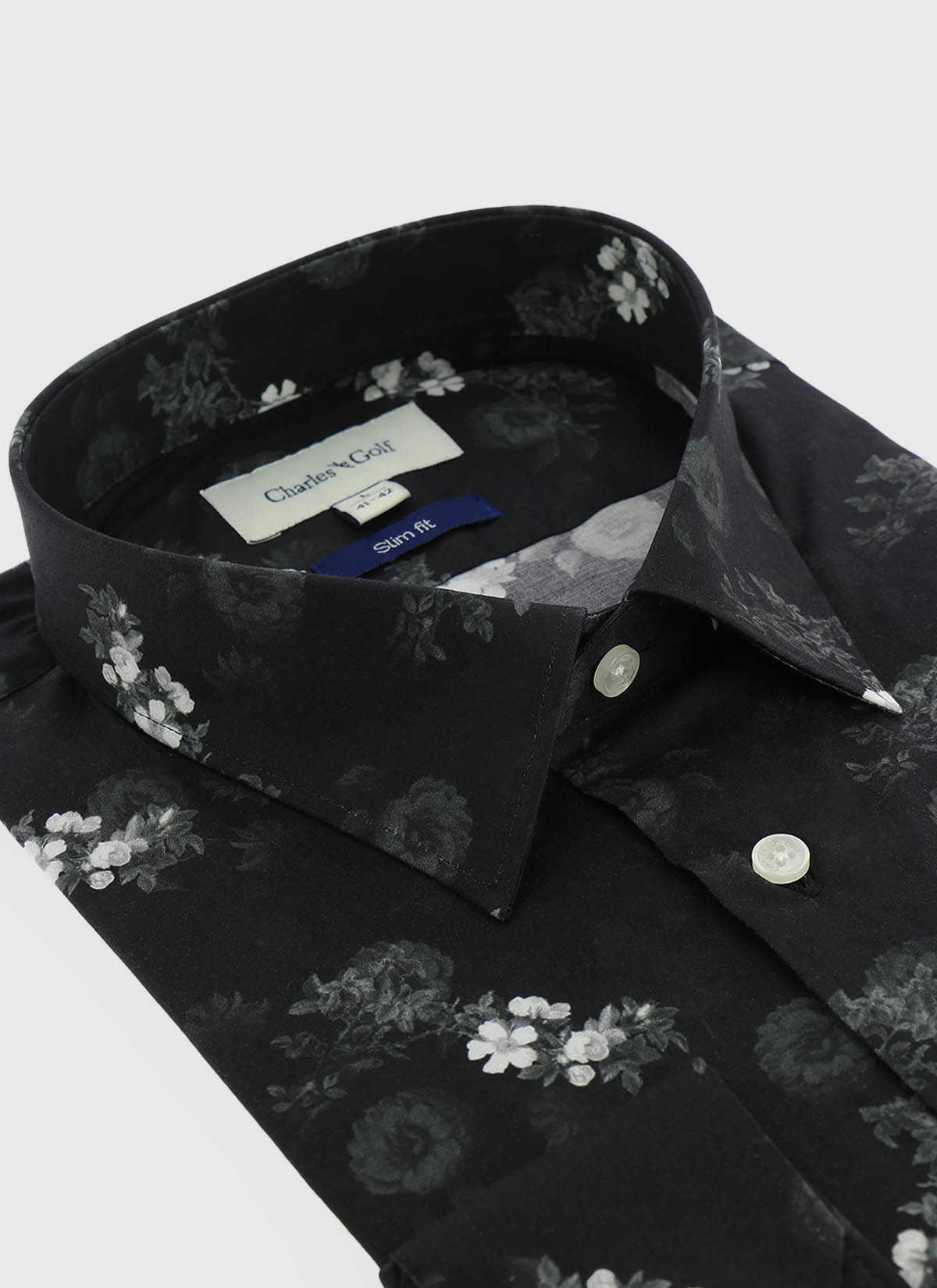 Chemise slim fit à motifs Charles Le Golf _ Noir à fleurs _ 01 - Noir
