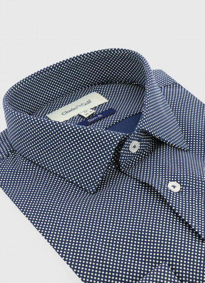 Chemise slim fit à pois Charles Le Golf _ Bleu pétrole à pois _ 87 - Bleu pétrole