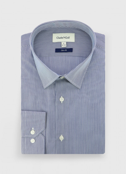 Chemise slim fit à rayures Charles Le Golf _ Bleu ardoise à rayures _ 86 - Bleu ardoise