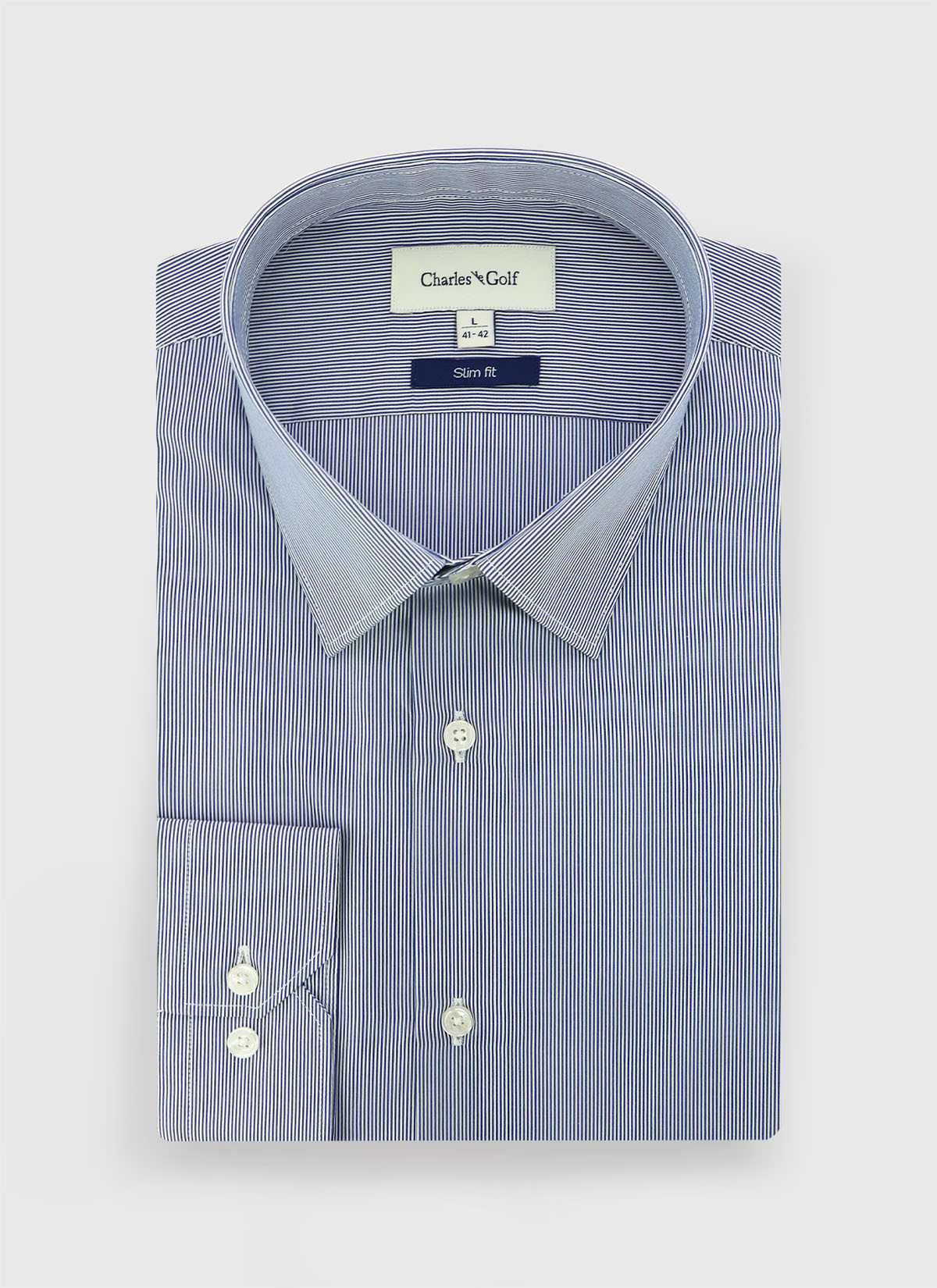 Chemise slim fit à rayures Charles Le Golf _ Bleu ardoise à rayures _ 86 - Bleu ardoise