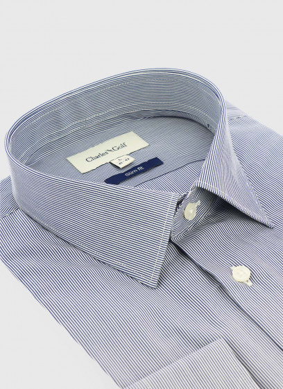 Chemise slim fit à rayures Charles Le Golf _ Bleu ardoise à rayures _ 86 - Bleu ardoise