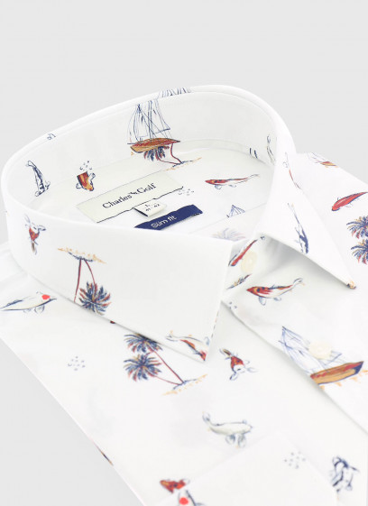 Chemise slim fit à motifs Charles Le Golf _ Blanc à motifs fantaisie _ 10 - Blanc