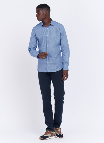 Chemise slim fit à motif fleuri Charles Le Golf _ Bleu ardoise à fleurs _ 81 - Bleu ciel