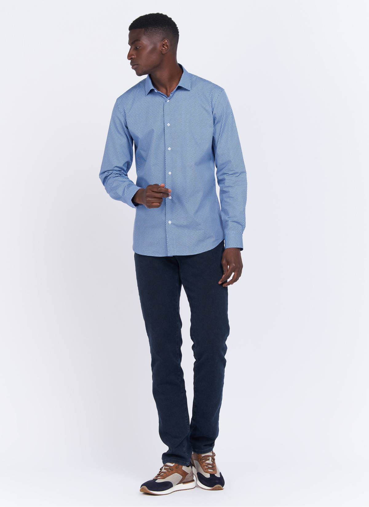 Chemise slim fit à motif fleuri Charles Le Golf _ Bleu ardoise à fleurs _ 81 - Bleu ciel