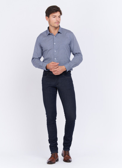 Chemise slim fit à motif géométrique Charles Le Golf _ Bleu ardoise à motifs graphiques _ 86 - Bleu ardoise