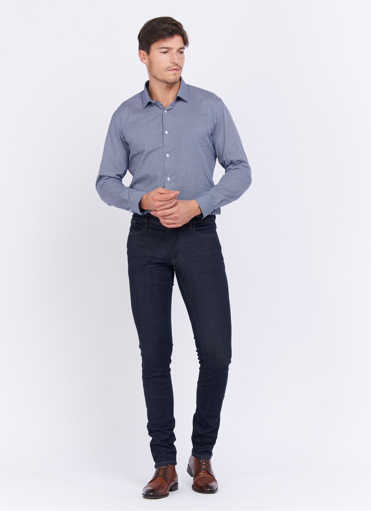 Chemise slim fit à motif géométrique Charles Le Golf _ Bleu ardoise à motifs graphiques _ 86 - Bleu ardoise