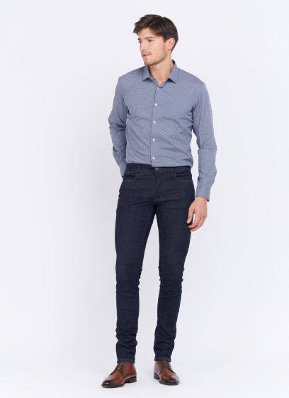 Chemise slim fit à motif géométrique Charles Le Golf _ Bleu ardoise à motifs graphiques _ 86 - Bleu ardoise