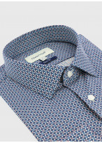 Chemise slim fit à motif géométrique Charles Le Golf _ Bleu ardoise à motifs graphiques _ 86 - Bleu ardoise
