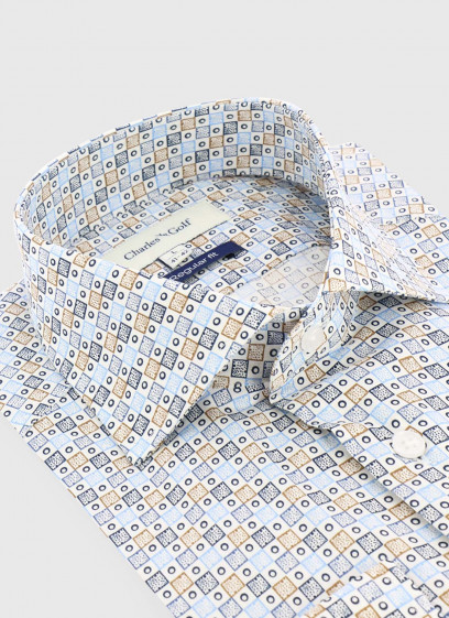 Chemise regular fit à motif géométrique Charles Le Golf _ Blanc à motifs graphiques _ 10 - Blanc