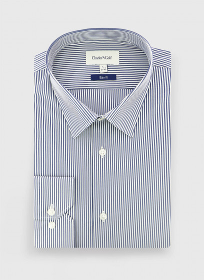 Chemise slim fit à rayures Charles Le Golf _ Bleu ardoise à rayures _ 86 - Bleu ardoise
