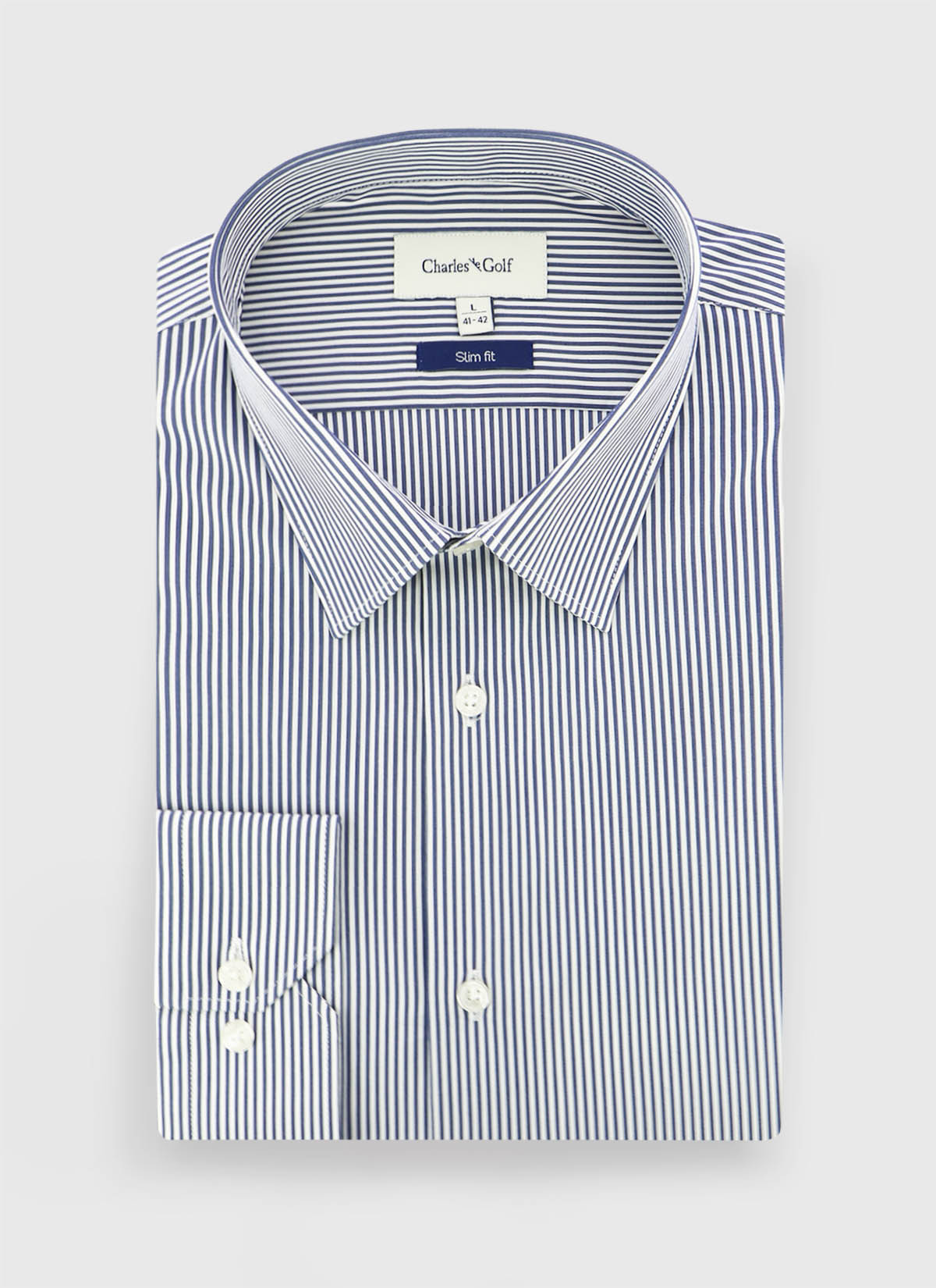 Chemise slim fit à rayures Charles Le Golf _ Bleu ardoise à rayures _ 86 - Bleu ardoise