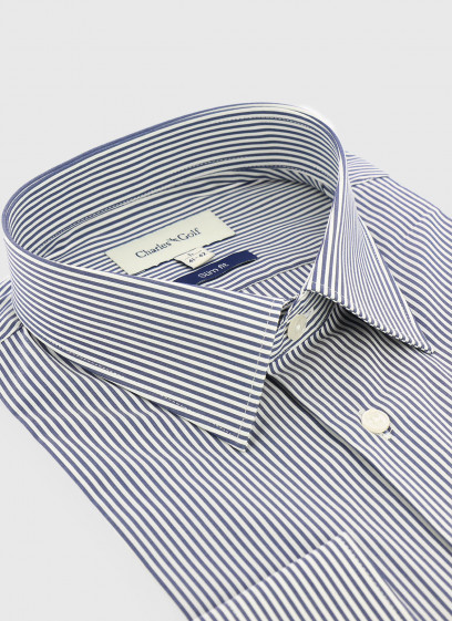 Chemise slim fit à rayures Charles Le Golf _ Bleu ardoise à rayures _ 86 - Bleu ardoise