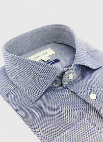 Chemise regular fit Charles Le Golf _ Bleu ardoise faux uni _ 86 - Bleu ardoise