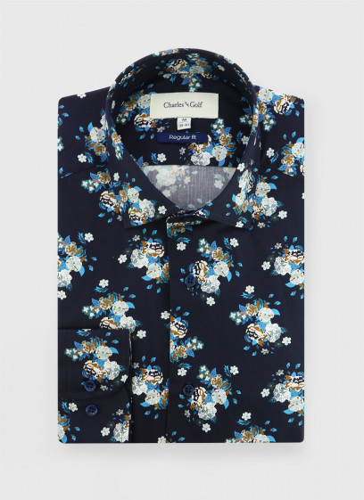 Chemise regular fit à motif fleuri Charles Le Golf _ Bleu marine à fleurs _ 88 - Bleu marine
