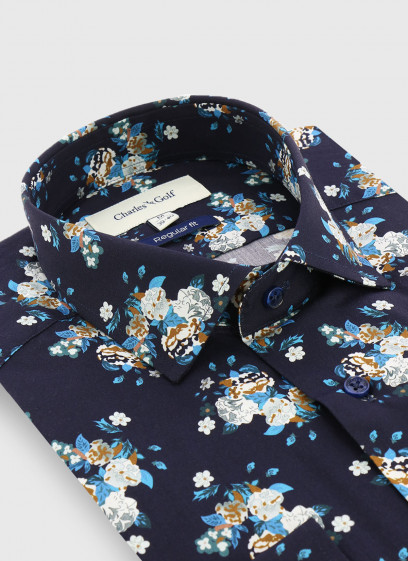 Chemise regular fit à motif fleuri Charles Le Golf _ Bleu marine à fleurs _ 88 - Bleu marine