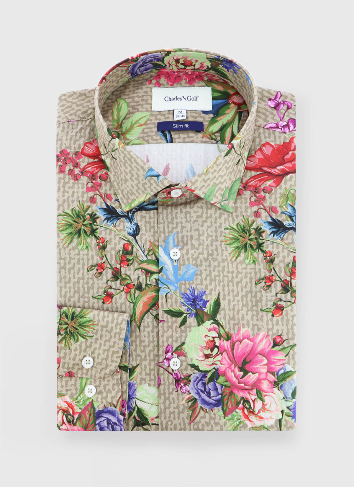 Chemise slim fit à motif fleuri Charles Le Golf _ Sable à fleurs _ 31 - Sable