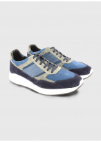 Baskets bi-matières à semelle épaisse Charles Le Golf _ Bleu denim tricolore _ 84 - Bleu denim