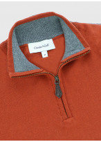 Pull col zippé Charles Le Golf _ Rouge corail uni _ 51 - Rouge corail
