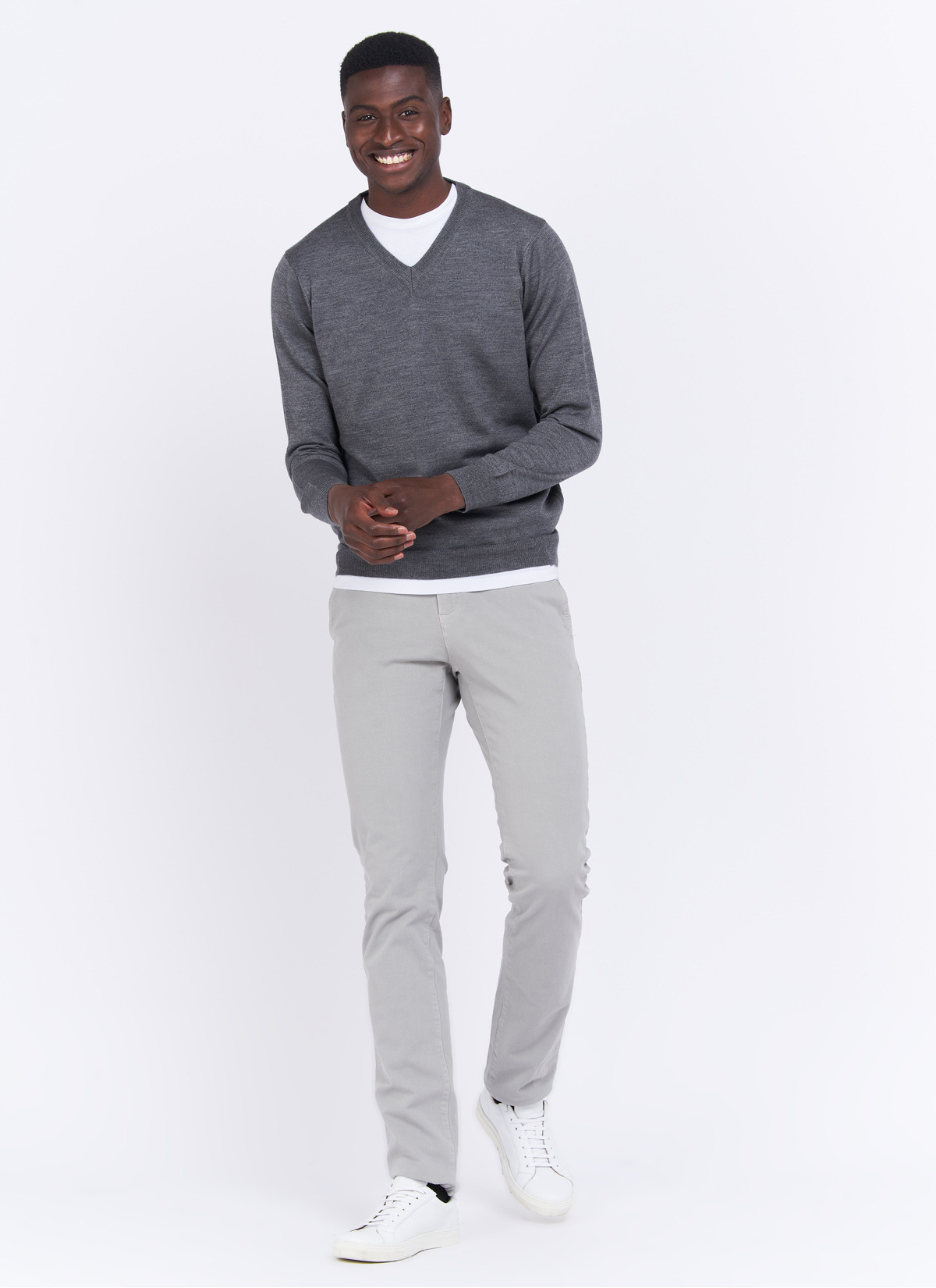 Pull col V Charles Le Golf _ Gris foncé faux uni _ 23 - Gris foncé