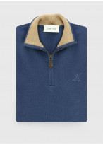 Pull col zippé Charles Le Golf _ Bleu pétrole uni _ 87 - Bleu pétrole