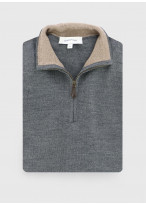 Pull col zippé Charles Le Golf _ Gris foncé faux uni _ 25 - Gris mat
